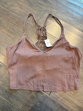 Aerie Ribbed Lace-Back Cropped Cami - Brown NWT Size Medium